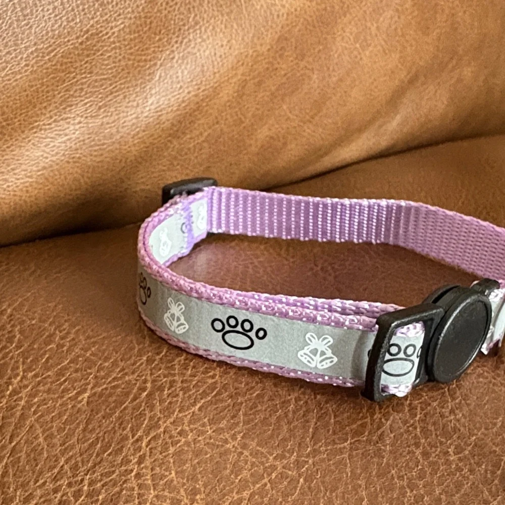 Adjustable Pink Cat Collar with Paw Print Charm - Brand: